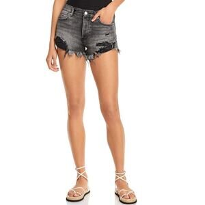Free People Womens Loving Good Vibrations Black Destroyed Denim Shorts Size 30